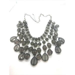 Smokey Smoky Acrylic‎ Beads Bib Chain Cluster Statement 18" Necklace
